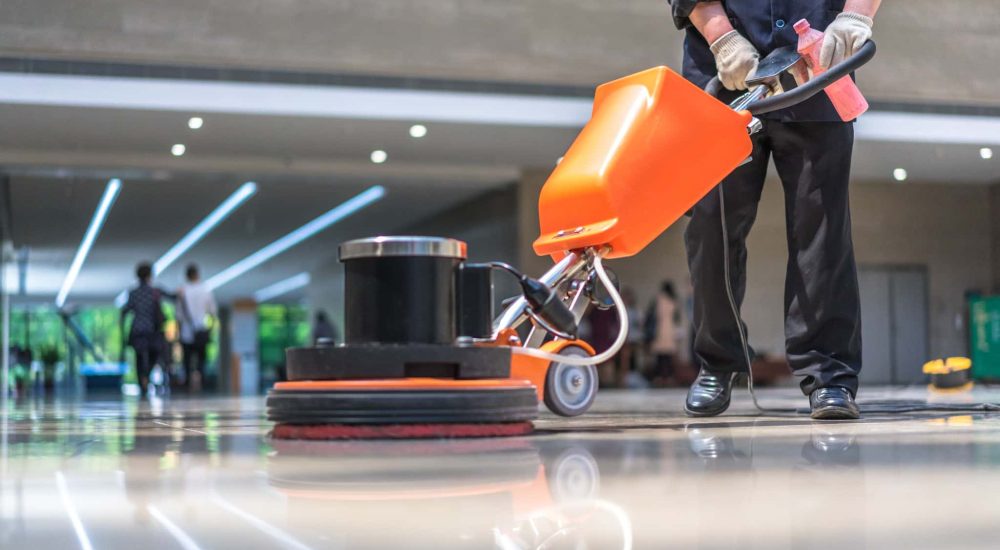 cleaning floor with machine